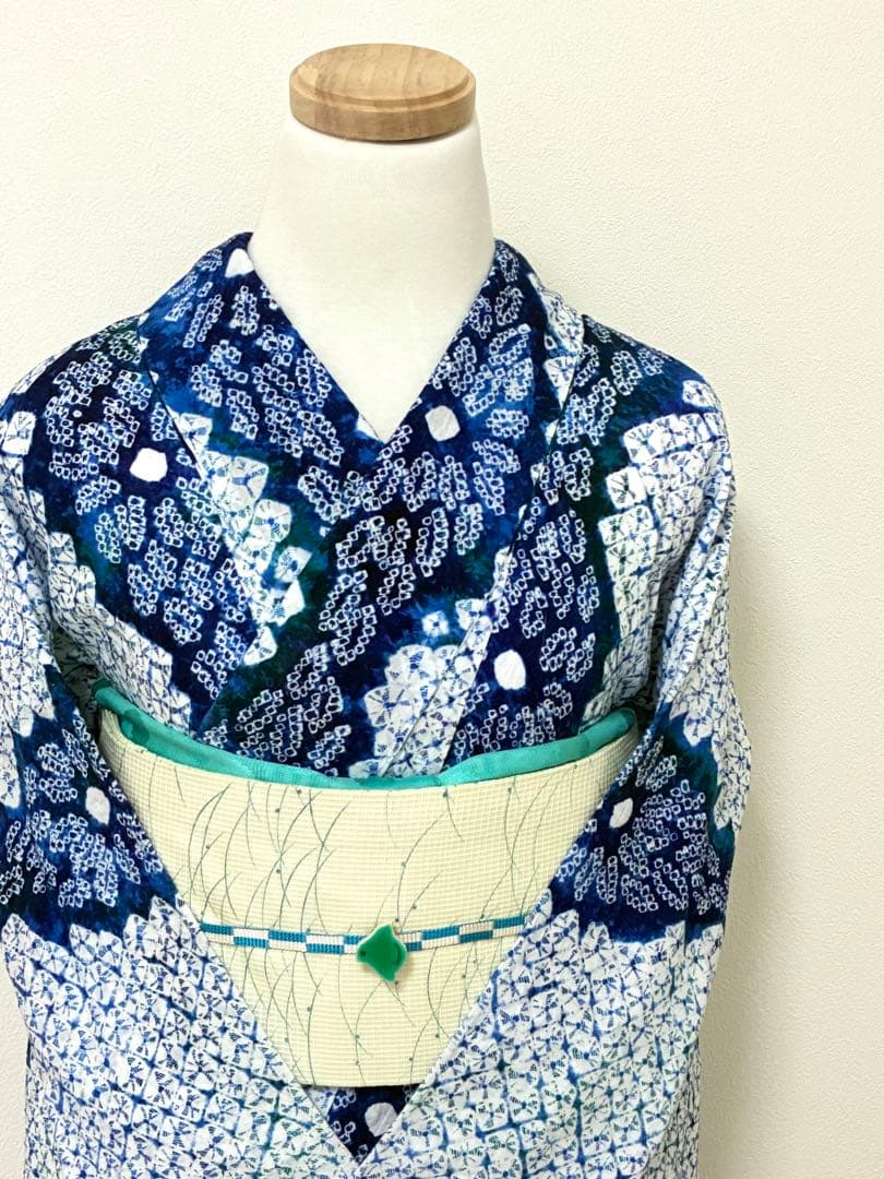 浴衣　有松鳴海絞り　立涌に花　裄67cm