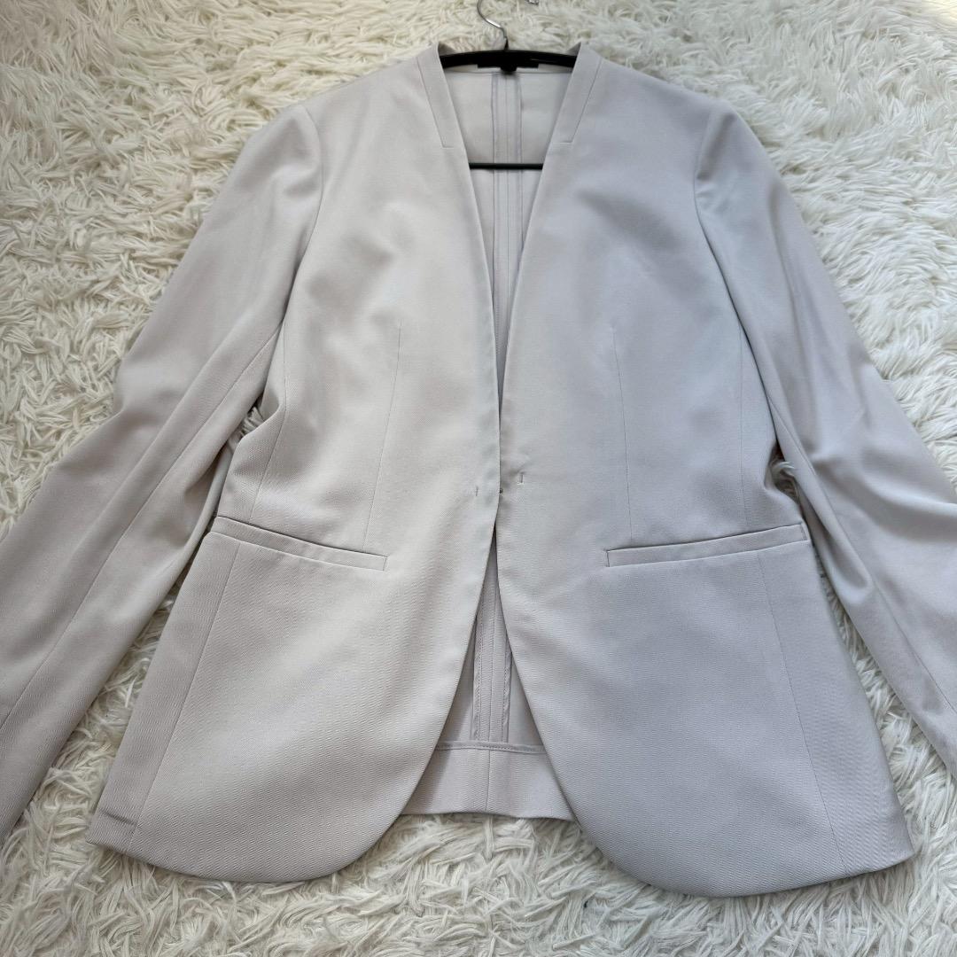 ICB アイシービー　洗える　スーツ ノーカラー　アイボリー　Lサイズ