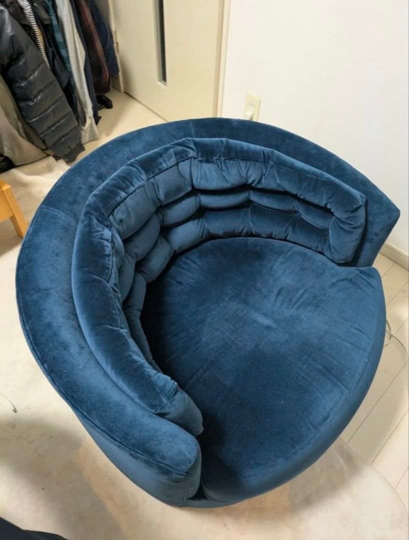 ネイビー ベロア 円形ソファ