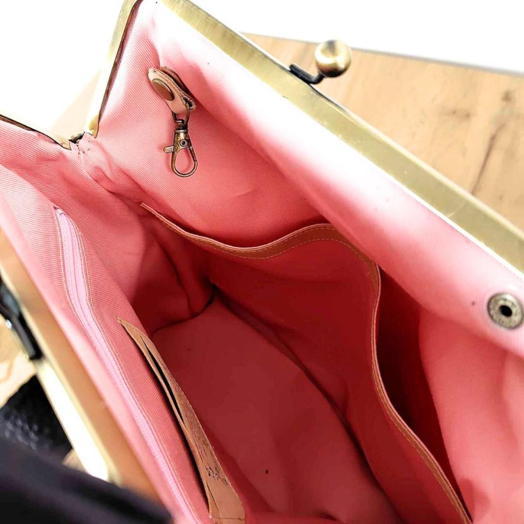 【専用】/2025rosyロージィーネイビー/がま口リュック牛革黒