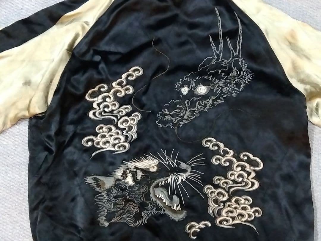 花旅楽団スクリプト リバーシブルスカジャン鷹 龍 虎柄L