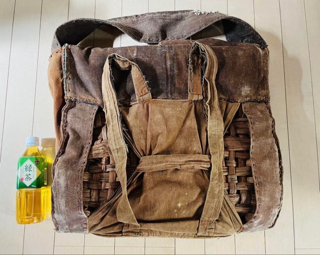 SALE◆希少 柿渋古布と国産山葡萄蔓 背負える大型籠リュック 斜め掛