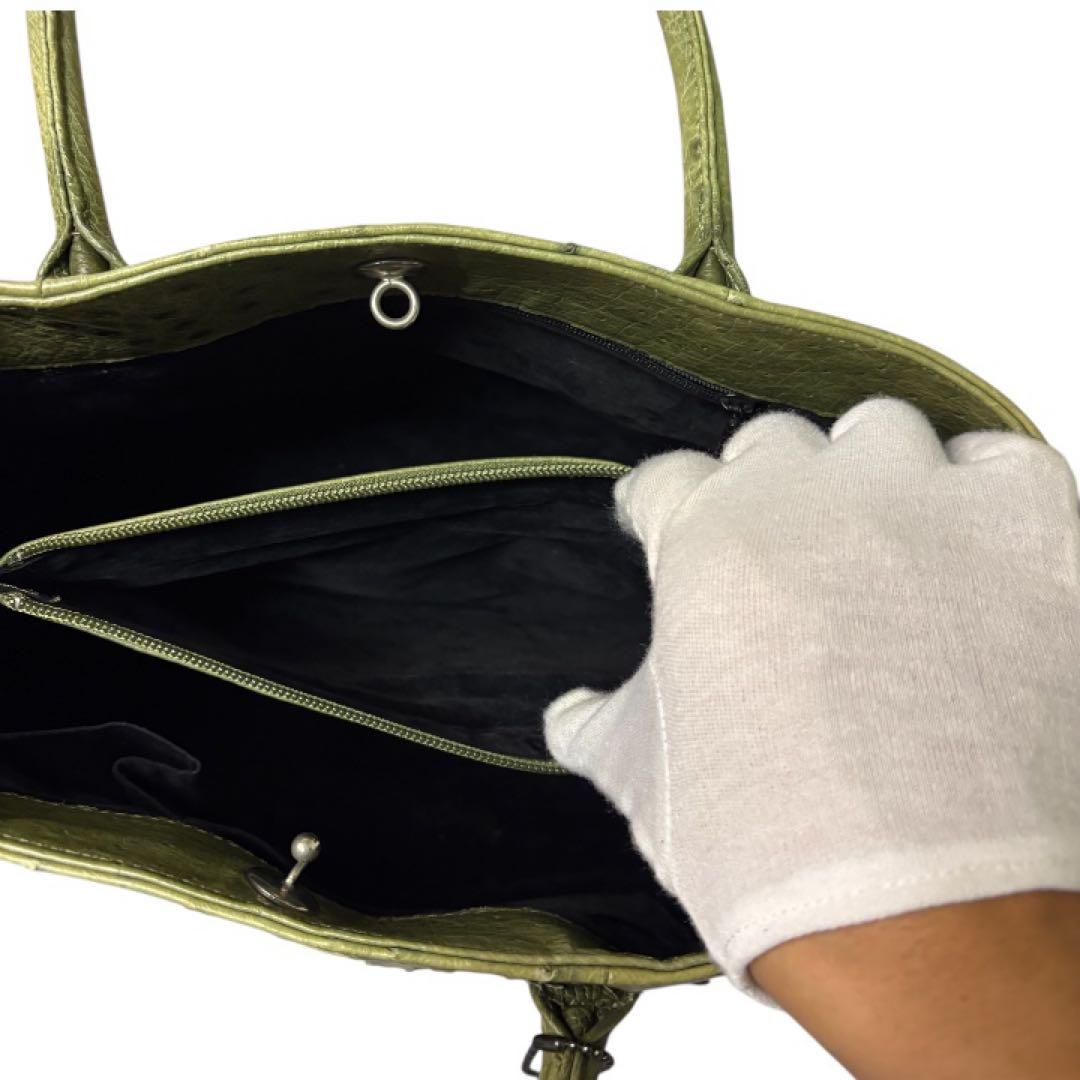 【希少カラー】JRA認定 オーストリッチ ハンドバッグ 本革 グリーン 正規品