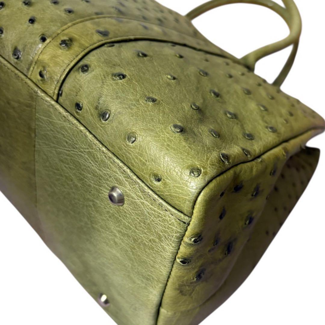 【希少カラー】JRA認定 オーストリッチ ハンドバッグ 本革 グリーン 正規品