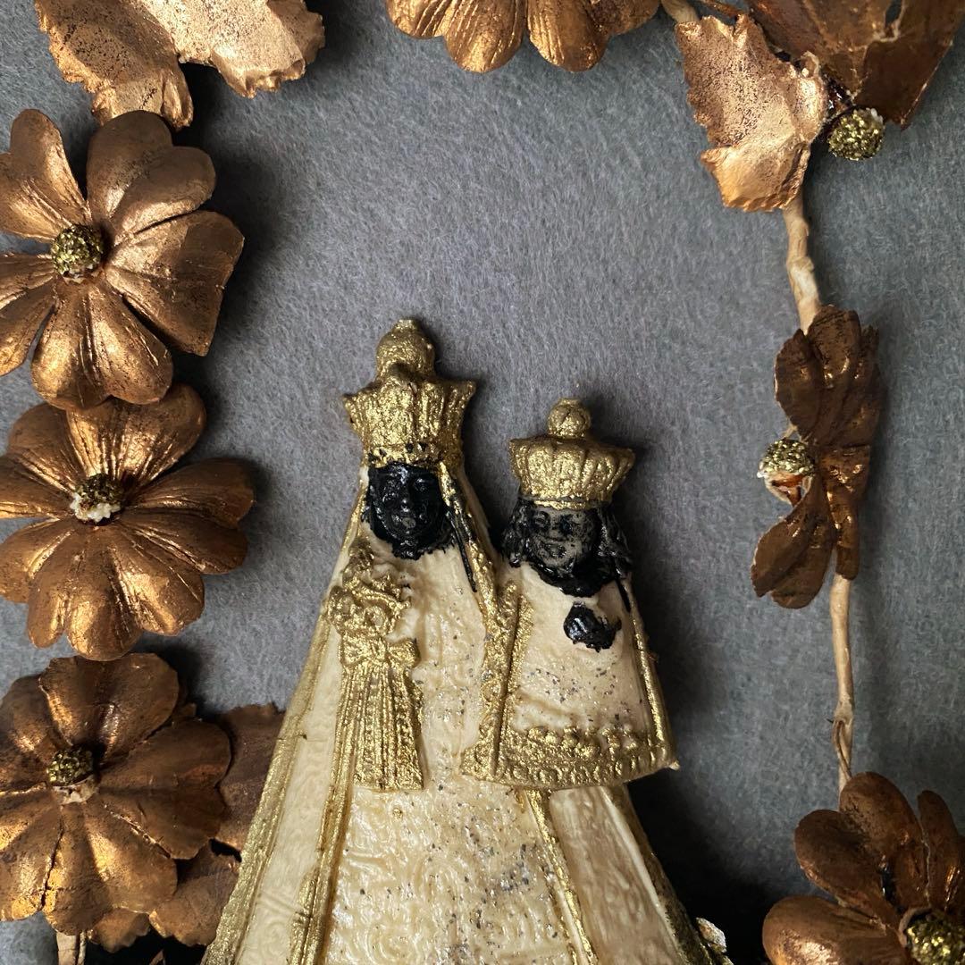 【アンティーク】 ガラスドーム 黒マリア 聖母子像 グローブドマリエ