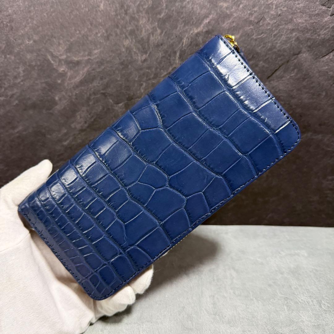新入荷 クロコダイル 長財布 ネイビーブルー ワニ本革 メンズ レディース