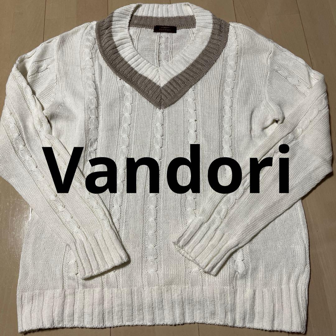 ニット Vandori 白×グレージュ　サイズL