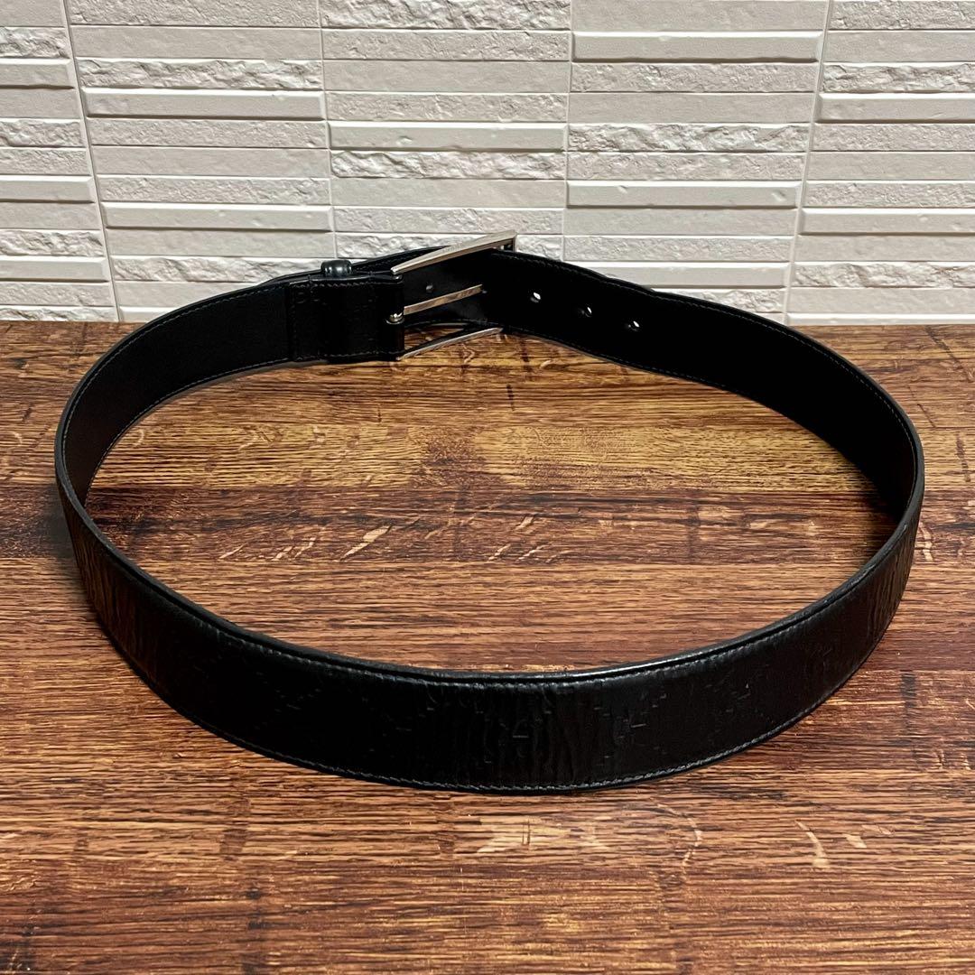 グッチ GG バックル ベルト シマ レザー 黒 シルバー グッチシマ.