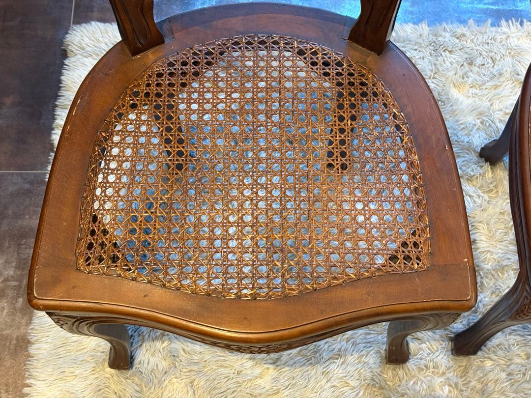 フレンチアンティーク　猫脚　クラシック　ラタンシートチェア　ヴィンテージ　NZ