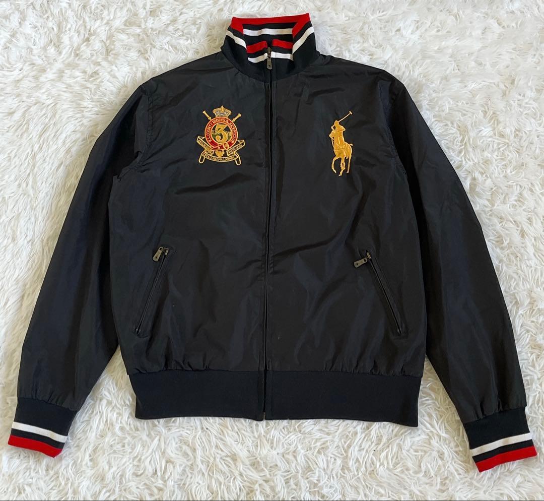 ポロラルフローレン　ナイロン　ジャケット　ブルゾン　金　刺繍　黒　M