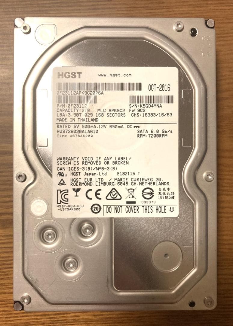 内蔵型ハードディスクドライブ Hitachi/HGST HUS726020ALA610 3.5 HDD 2TB