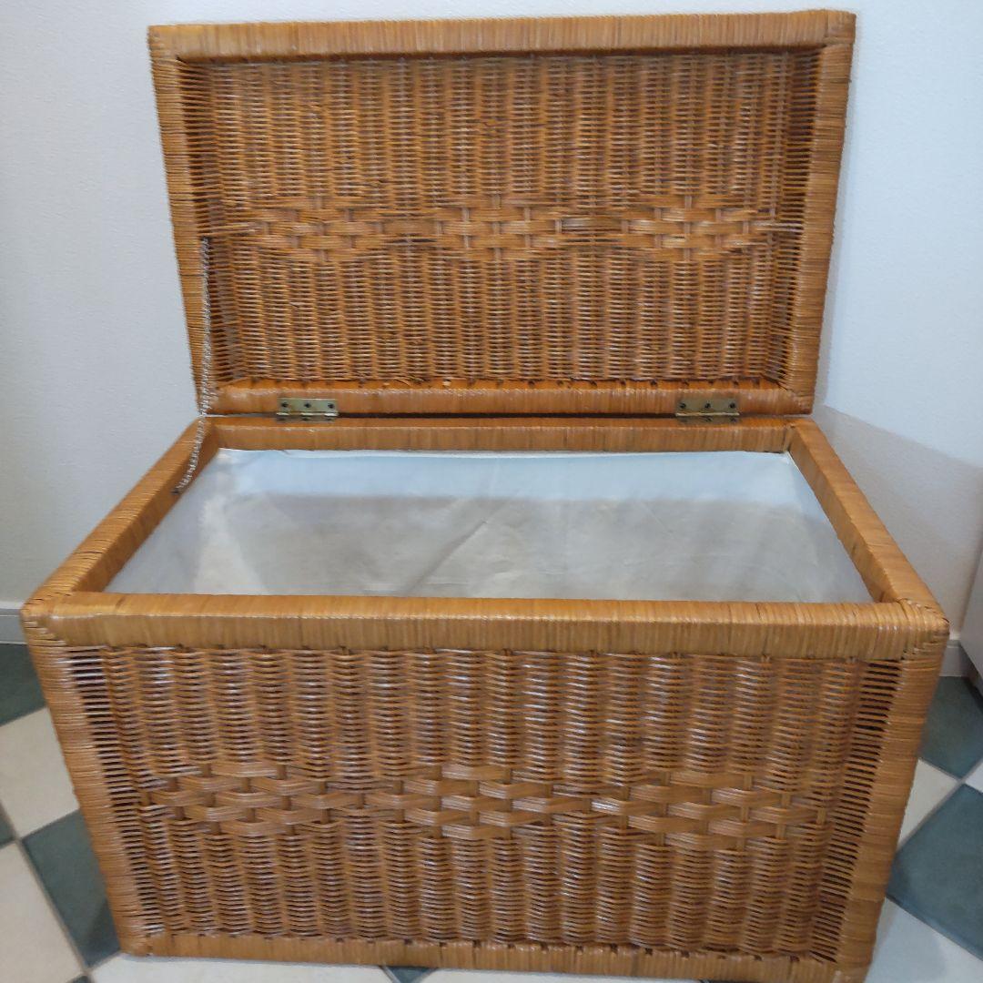 【ラタン収納ボックス】大型 籐製品 昭和レトロ かご バスケット