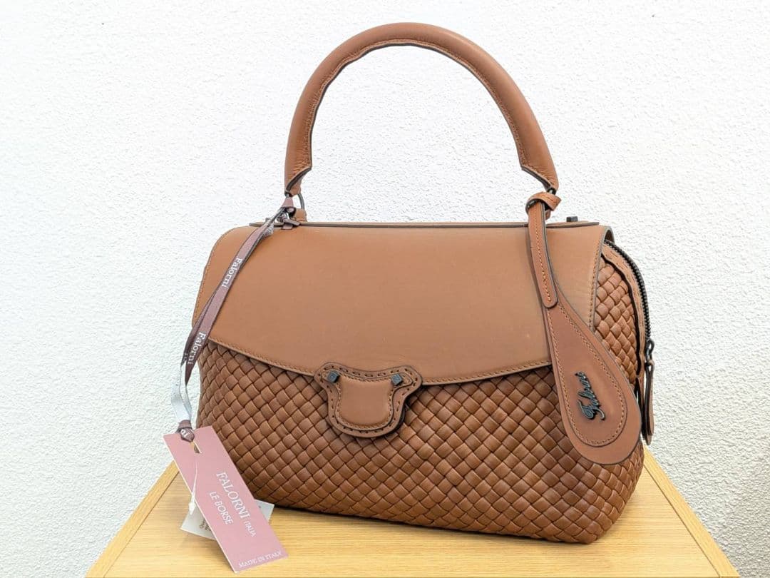 【未使用】FAROLNI ファロルニ イントレチャートレザー トート バッグ 茶