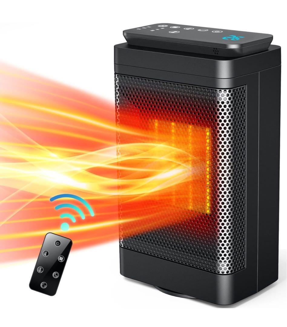 セラミックヒーター 小型 自動首振り 1200W リモコン付き