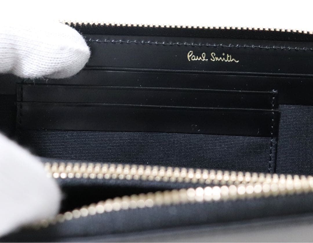 《ポールスミス》新品 ストライプ シャイニーレザー ラウンドファスナー式長財布