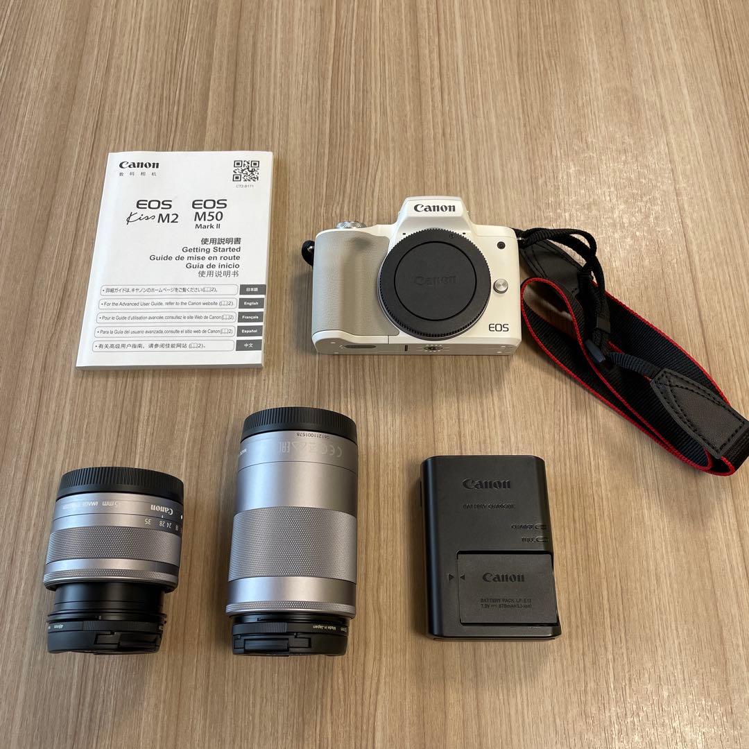 【美品】Canon キャノンEOS Kiss M2 ダブルズームキット　ホワイト