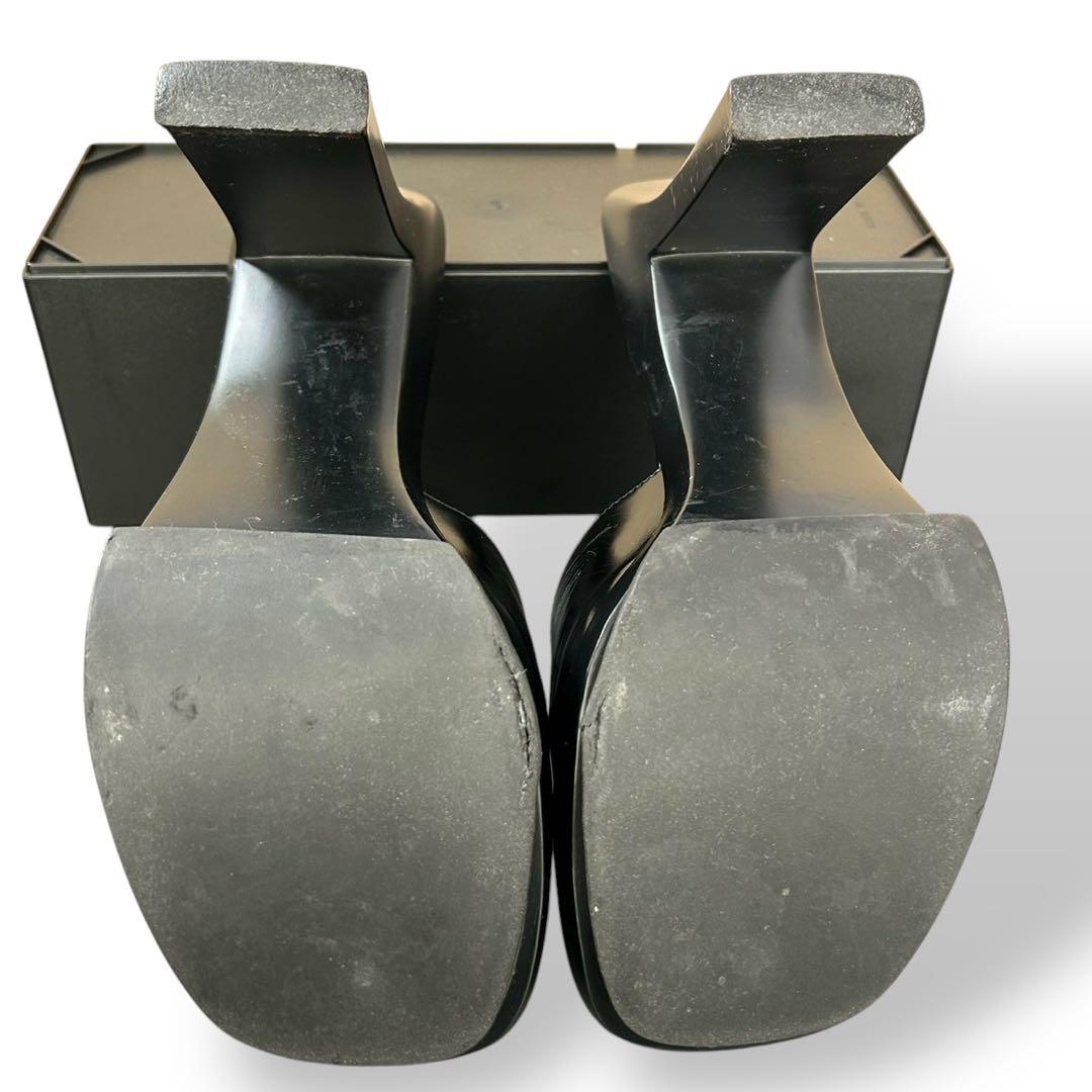 PRADA パテントレザー　ロゴ型押し　ハイヒール　サンダル　黒　22cm相当