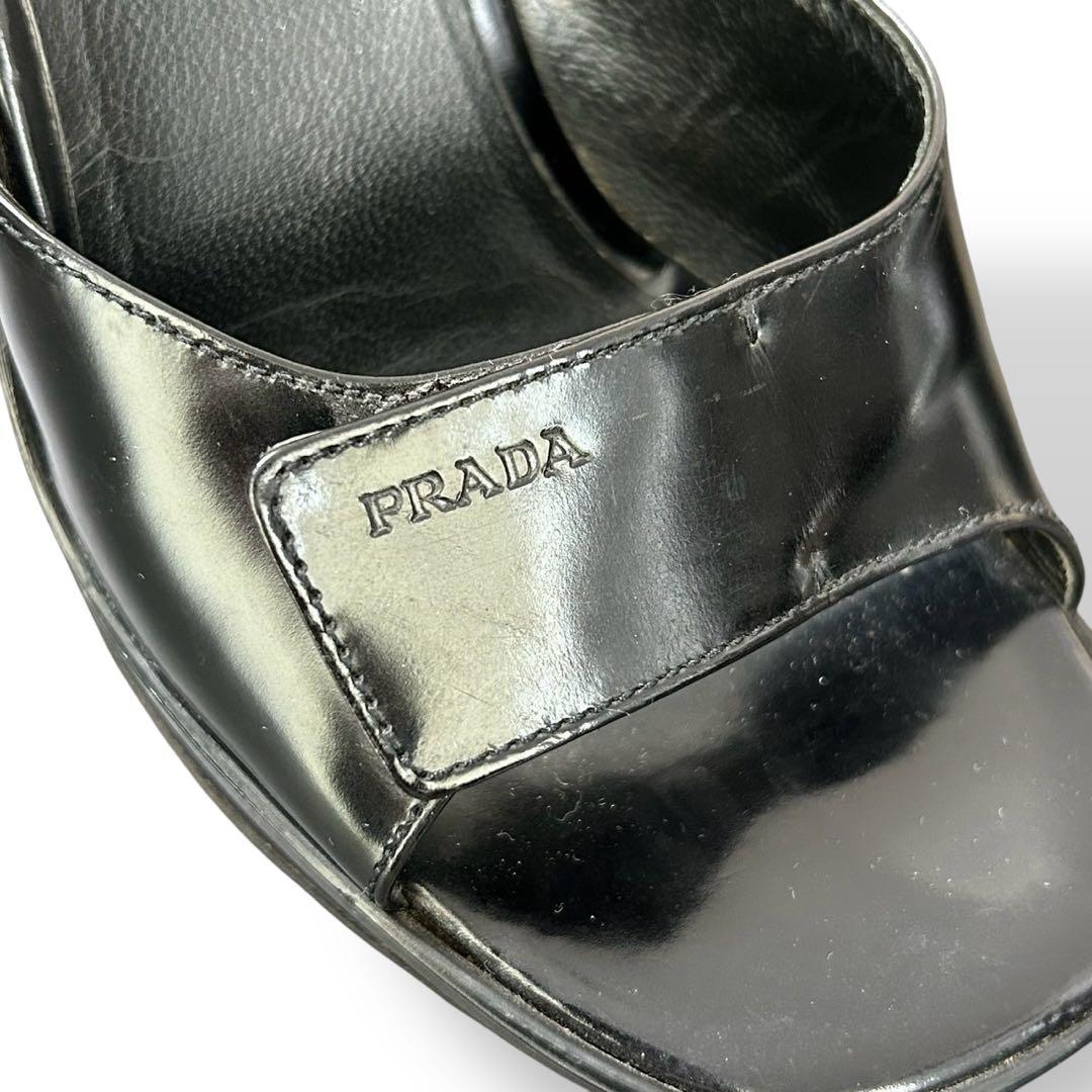 PRADA パテントレザー　ロゴ型押し　ハイヒール　サンダル　黒　22cm相当