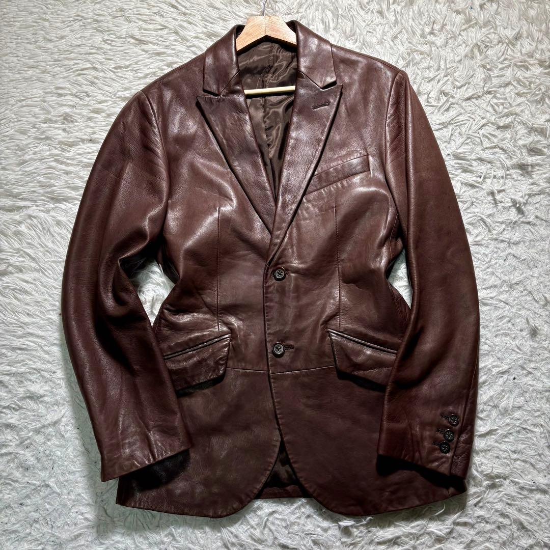バナナリパブリック　レザーテーラードジャケット　羊　ブラウン　M シープ