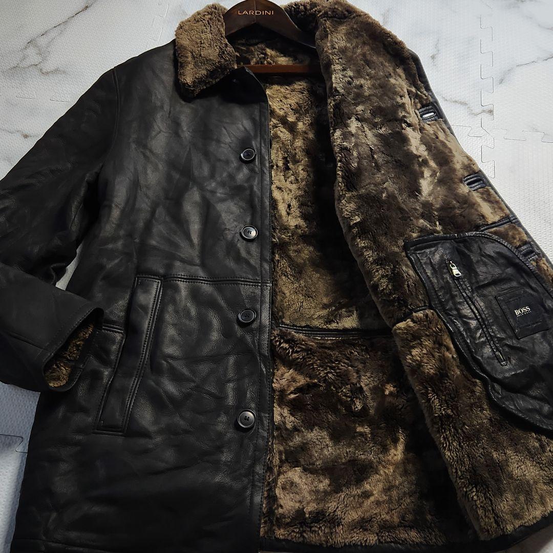 最高級メリノラム使用✨HUGO BOSS レザージャケット リアルムートン 黒