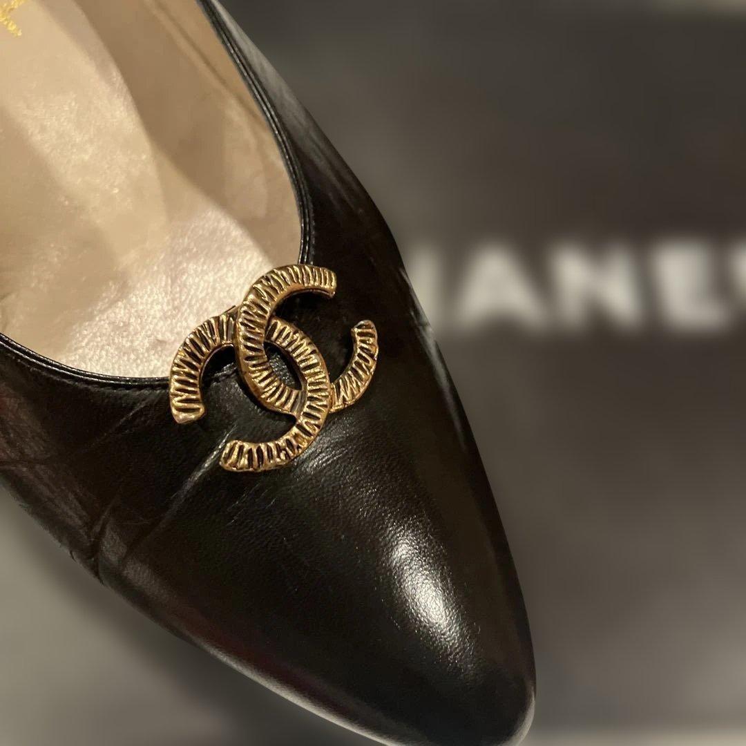 CHANEL　【箱付き】　ブラック ポインテッドトゥパンプス