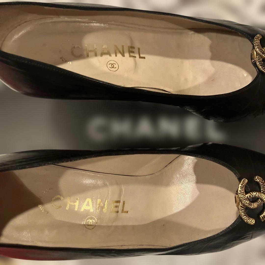 CHANEL　【箱付き】　ブラック ポインテッドトゥパンプス