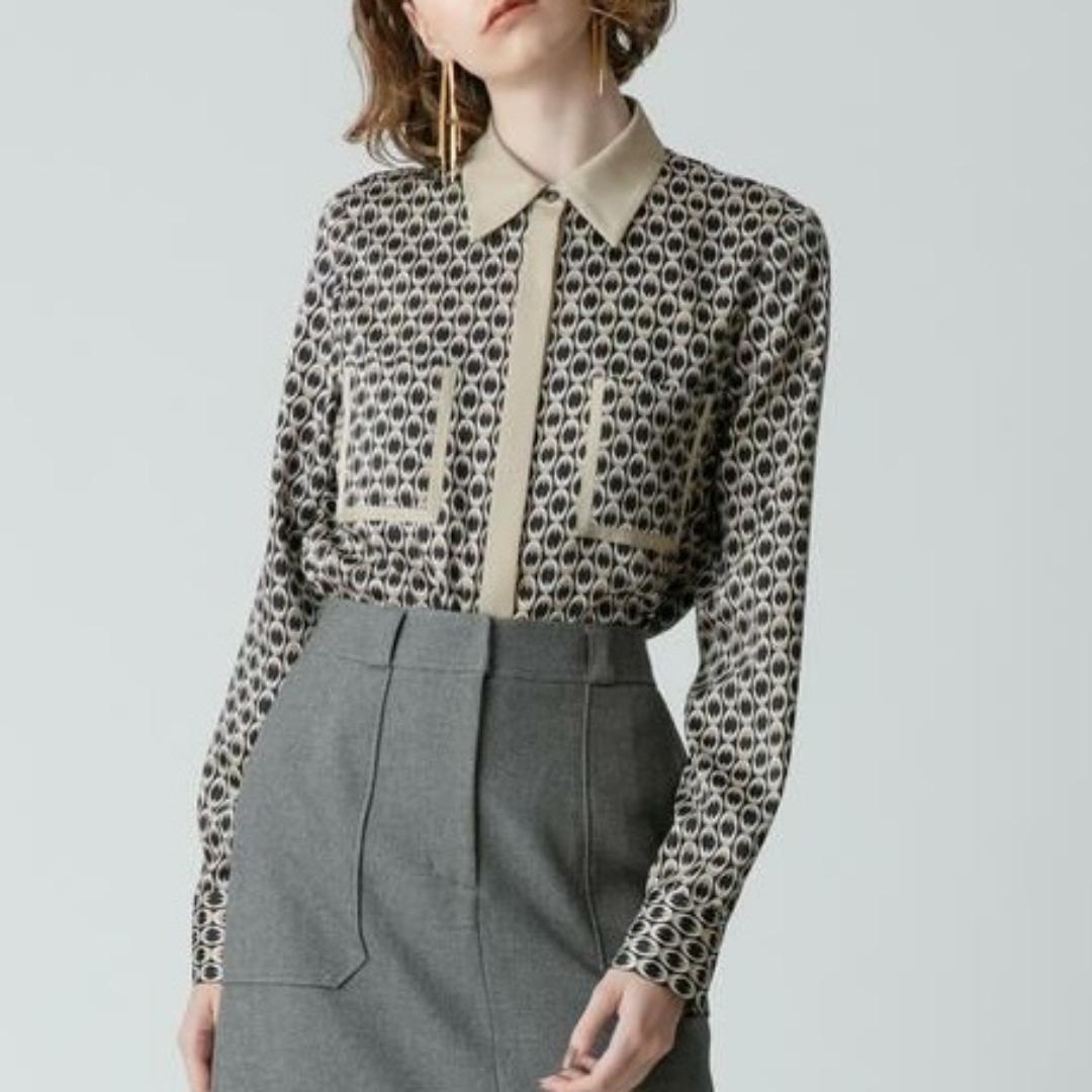 アルアバイル モダンチェーンプリント配色シャツ ブラック