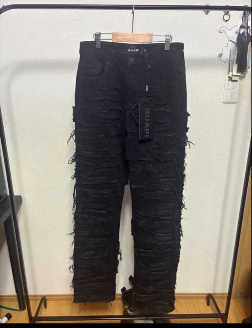 【希少】未使用タグありGUAPI デストロイ　バギーデニム　裾ジップ　S 28