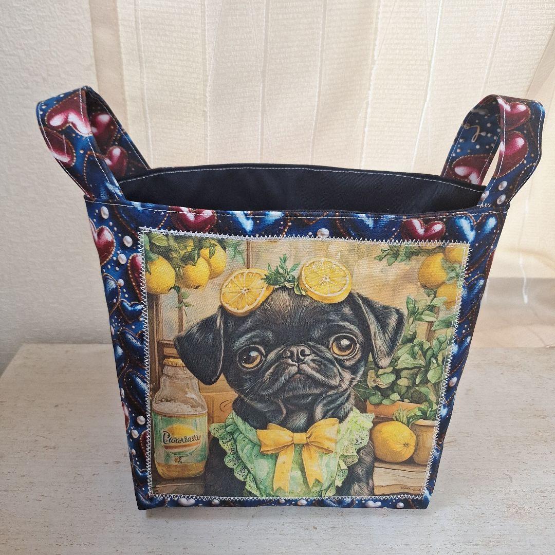 激レアパグパネル生地　ハンドメイド　布バスケット　ミニバック　まちなしバッグ