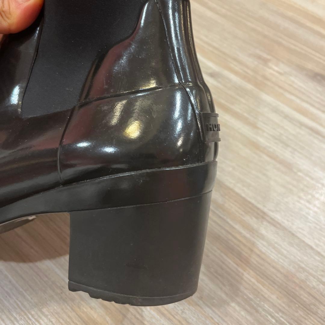 1度着HUNTERハンターリファインド ミッド ヒール グロス レインブーツ38