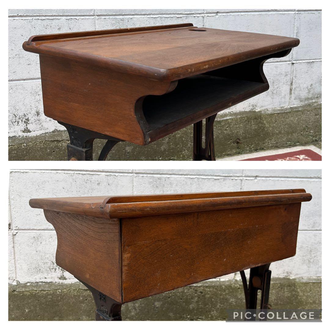 USA製 ビンテージ品◾️鉄脚アイアンレッグ×木製天板 スクールデスク 机