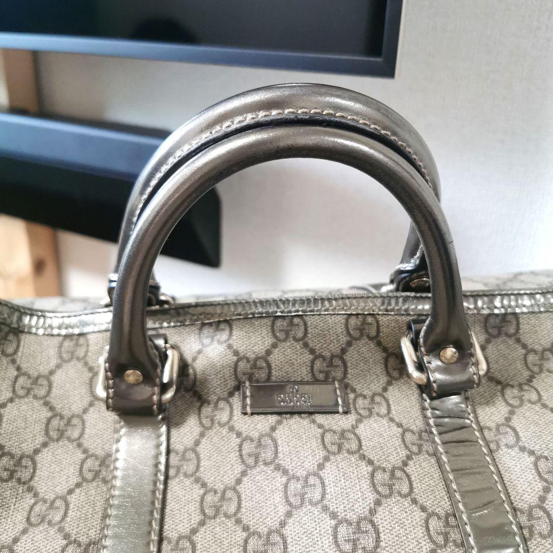 GUCCI　ボストンバックGG柄　シルバーメッキ調