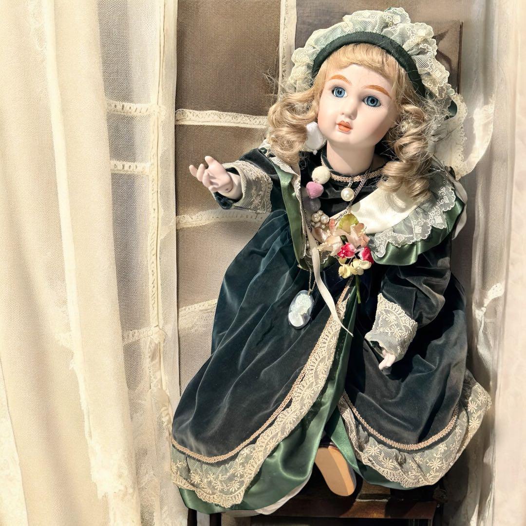 ノエル ビスクドール スタイナー リプロ フレンチ グリーン ドレス ボネ