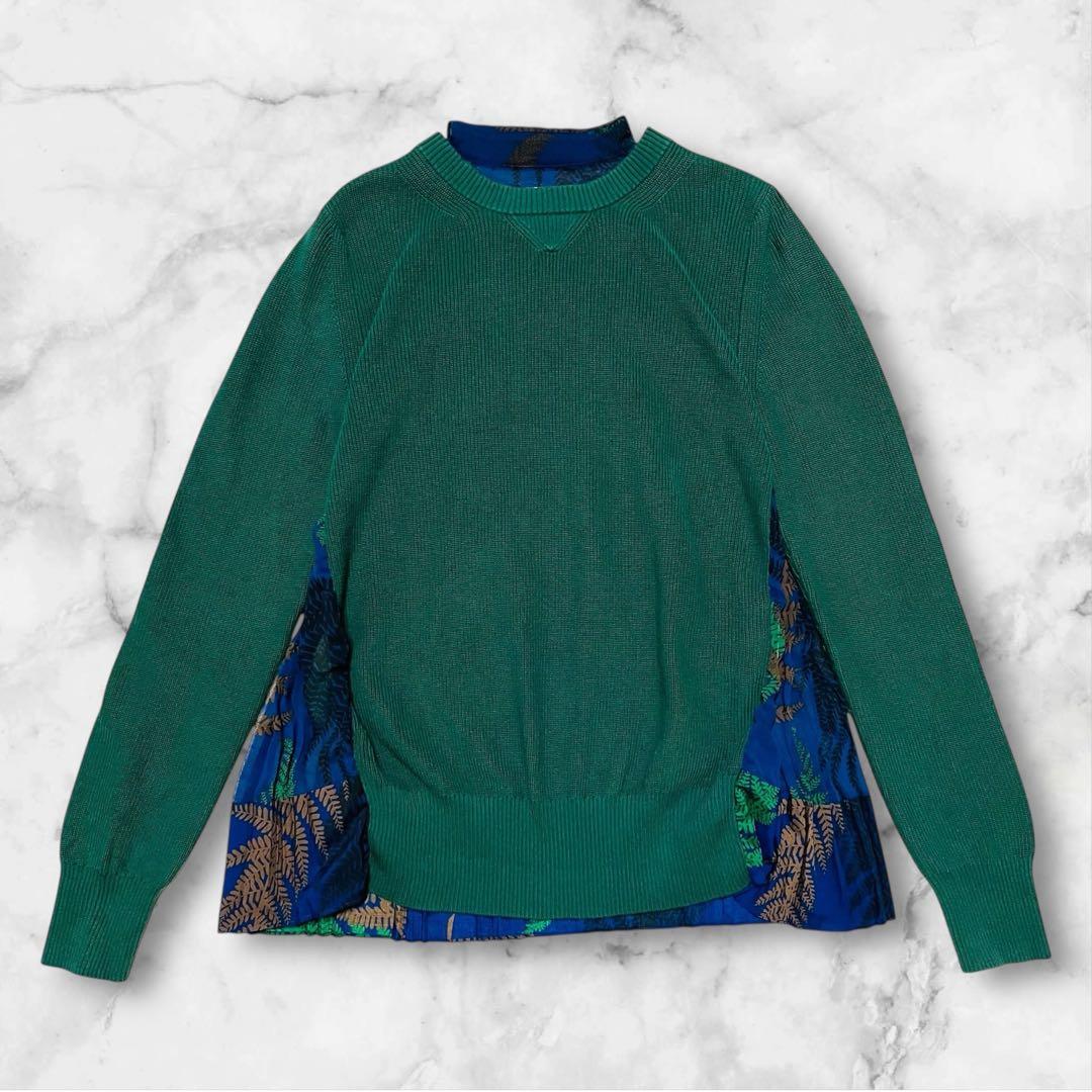 サカイ　バックプリーツ　ドッキング　ニット　セーター　プルオーバー　ボタニカル