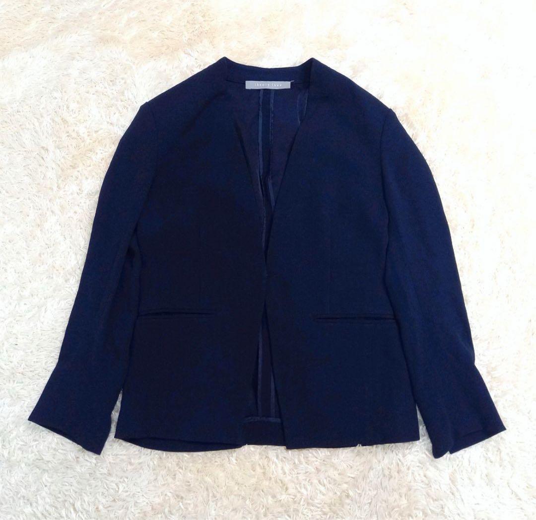 セオリーリュクス セットアップパンツスーツ ノーカラー ネイビー 36 Sサイズ