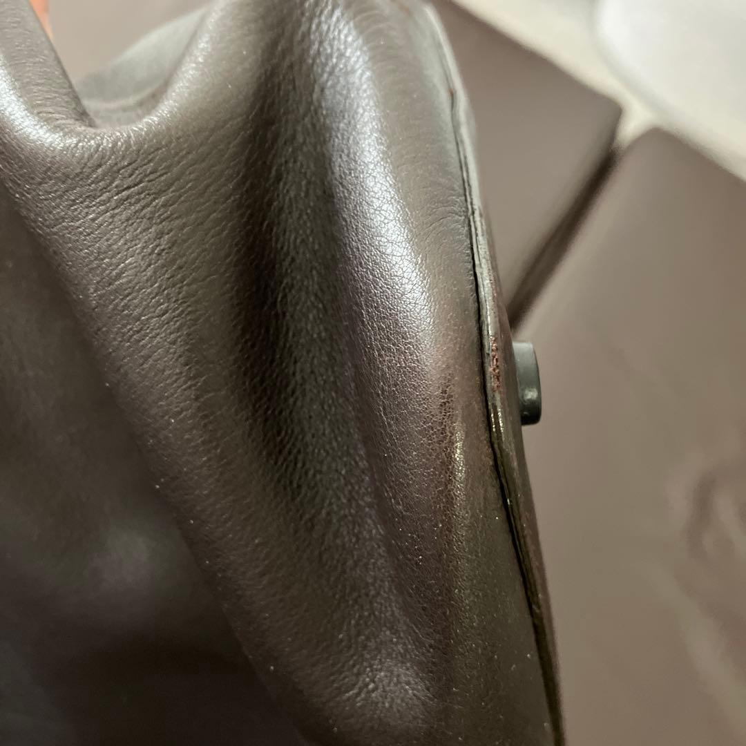 シャネルターンロックラムスキンボストンショルダービジネスバッグ大ブラウン