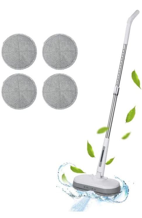 コードレス回転モップクリーナー　水吹きスプレー機能　LEDライト付　モップ4枚付
