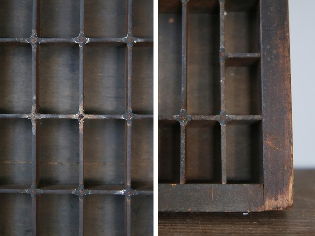 英国アンティーク木製プリンタトレイ/飾り棚/枡ケース/小物入れ(92-46-1)