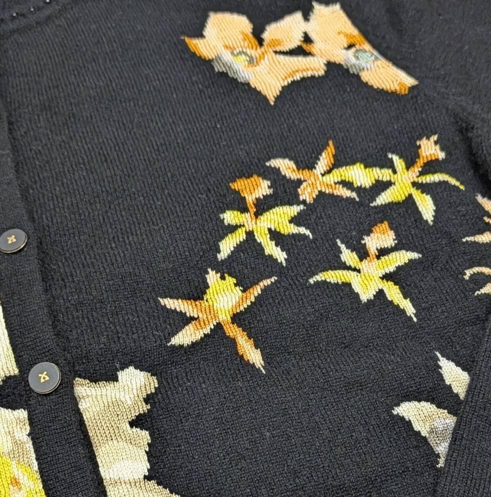 LEONARD レオナール 花柄 カシミヤ混 カーディガン ＬＬ