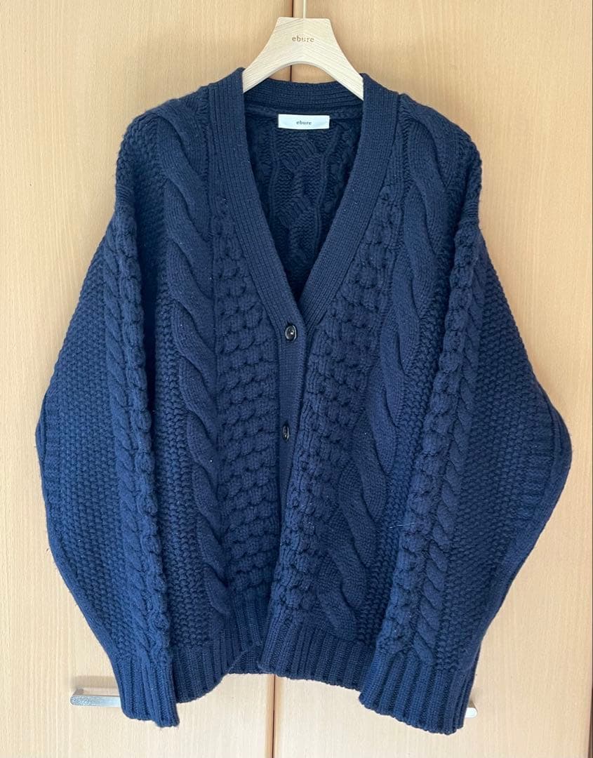 ebure エブール 2023AW ミドルゲージケーブルニット カーディガン