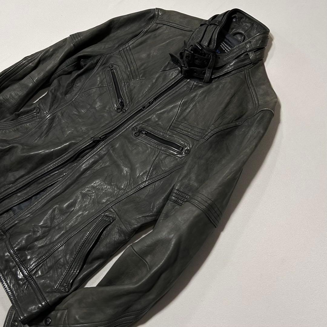 00s Nicole ラムレザー シングルライダース フェード ダブルジップ