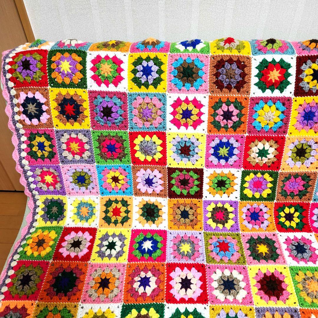 モチーフ編み【10】ハンドメイド　ブランケット　マルチカバー