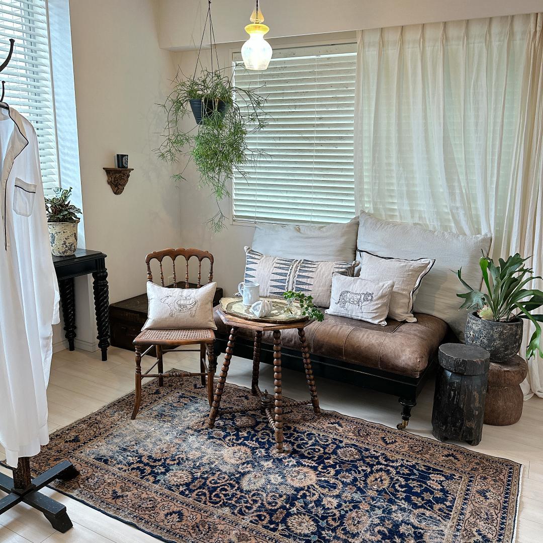 トルコ ヴィンテージラグ A30 レア ネイビー キャメル オレンジ ブルー