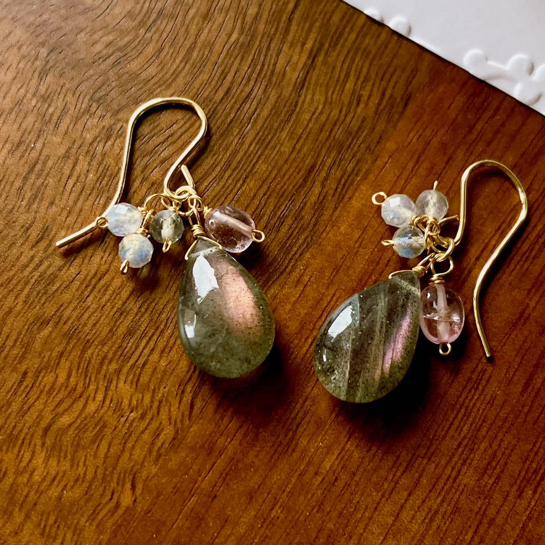 Kaya◆ラブラドライト×ピンクスピネルピアス✧14kgf