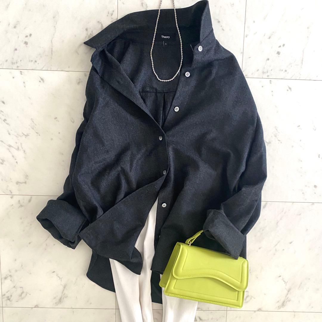 極美品 セオリー フランネルウールシャツ オーバーサイズ チャコール ゆったり