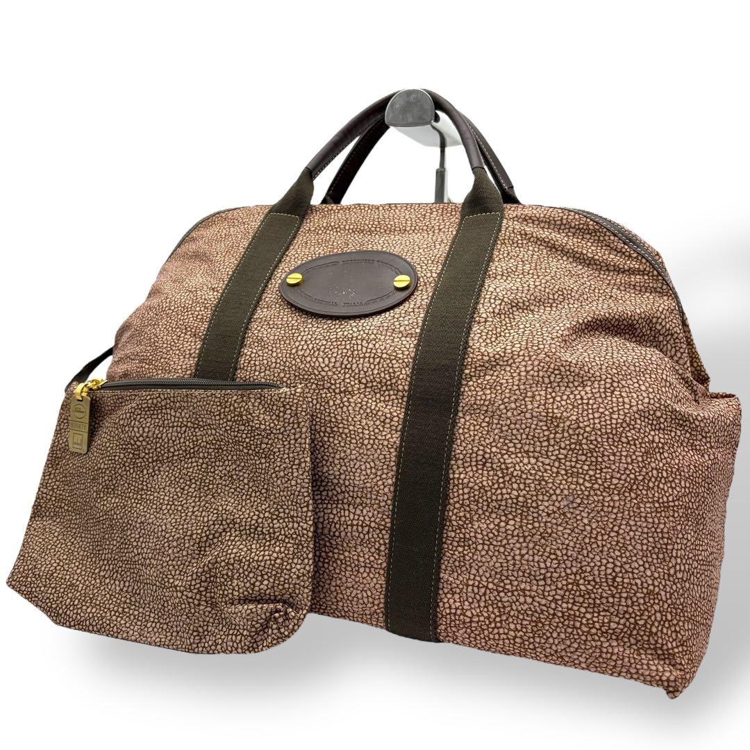 ボルボネーゼ ボストンバッグ トートバッグ 腕掛け ナイロン ブラウン うずら柄