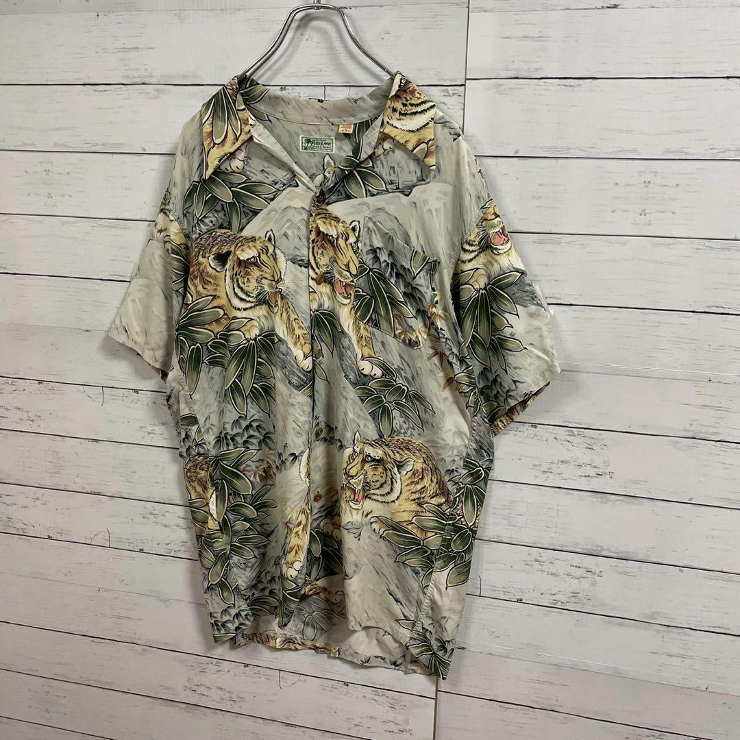 1【人気Lサイズ】サンサーフ☆総柄 タイガー 大人気モデル アロハシャツ119