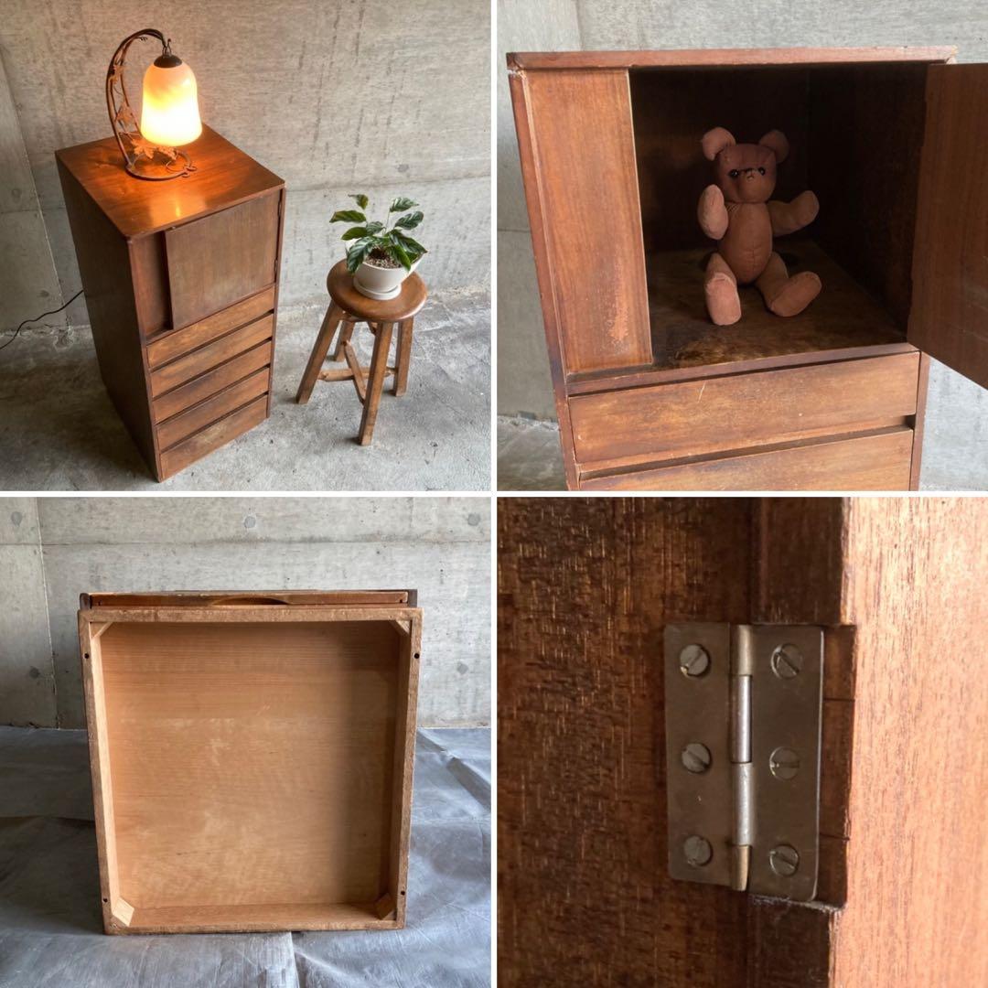 古いキャビネット チェスト ラック 箪笥 電話台 棚 木製 当時物 昭和 レトロ