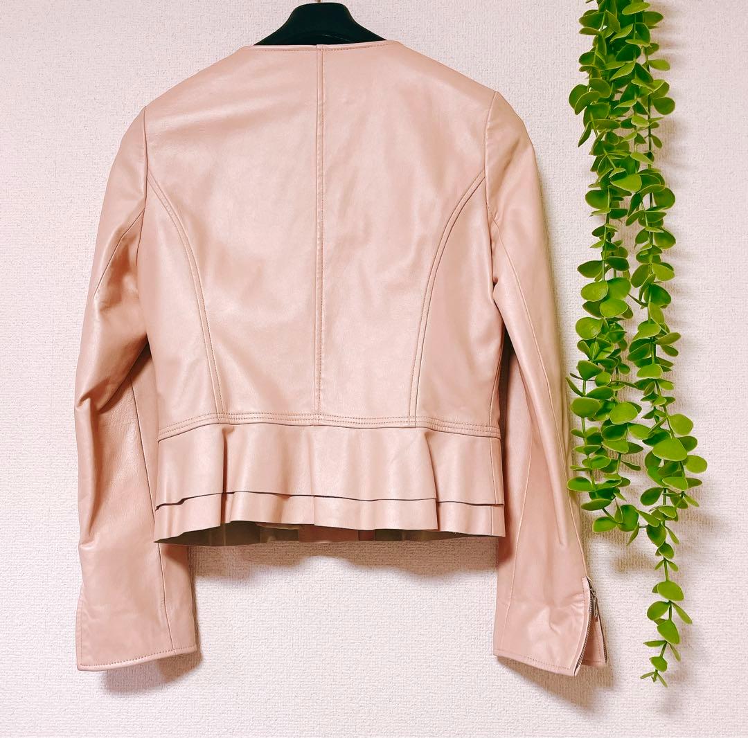 ★美品★バルマン　レザージャケット　ノーカラー　ペプラム　羊革 　9号(578)