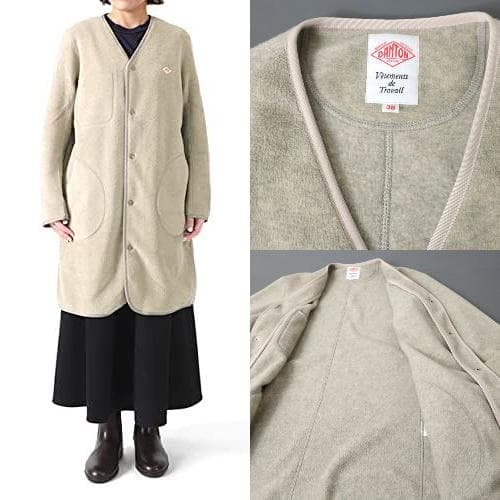 DANTON Vネックロングカーディガン　ノーカラー/フリースコート